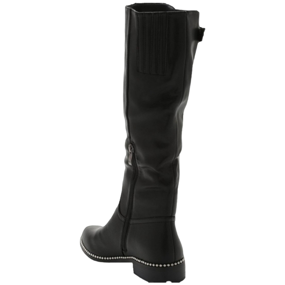 Black Studded Knee High Boots with Zippers - Picture 5 of 7